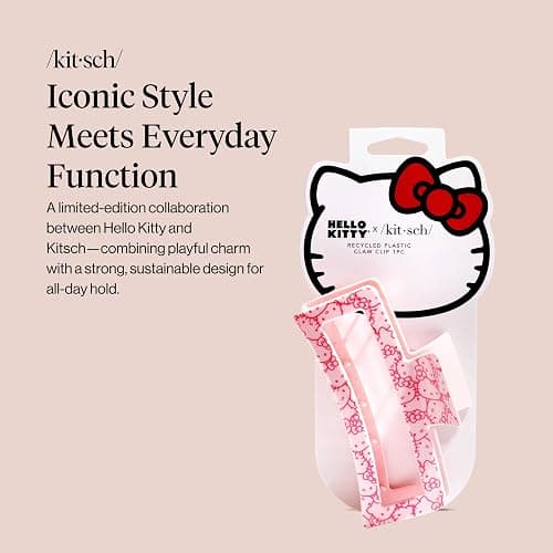 Kitsch Hello Kitty Recycled Plastic Jumbo Claw Clip, Extra Large claw Clips for Thick Hair, Big Hair Clips for Thin Hair | Ideal Gifts for Women (1 Piece, Pink Kitty Faces) thumbnail 2