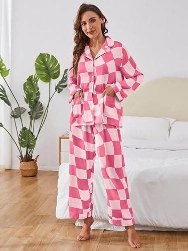 Brosloth Womens Silk Pajamas Button Up Pajama Soft Long Sleeve Satin Printed Loungewear Set thumbnail 3