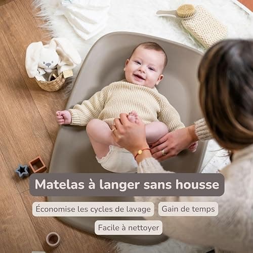 Nattou Matelas à langer bebe en mousse PU douce - Softy Matelas à langer lavable - 50 x 70 cm - Taupe thumbnail 4