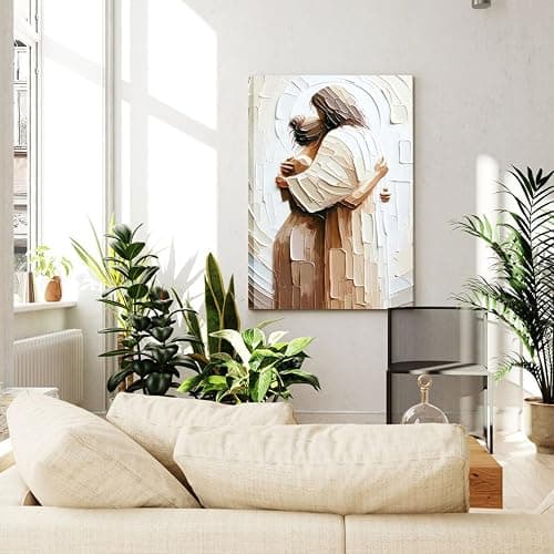 Jesus Embracing Woman Canvas Wall Art, Safe in His Arms Pictures Canvas Print Posters Wall Decor, Christian Wall Art Home Decor for Living & Prayer Room 12x16 inch Framed - Jesus protects - 16L" x 12W" thumbnail 8