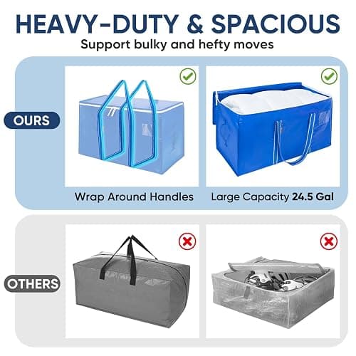 BALEINE 6-Pack Oversized Moving Bags with Reinforced Handles, Heavy-Duty Storage Tote for Clothes, Moving Supplies (Royal Blue, 6-Pack) thumbnail 4
