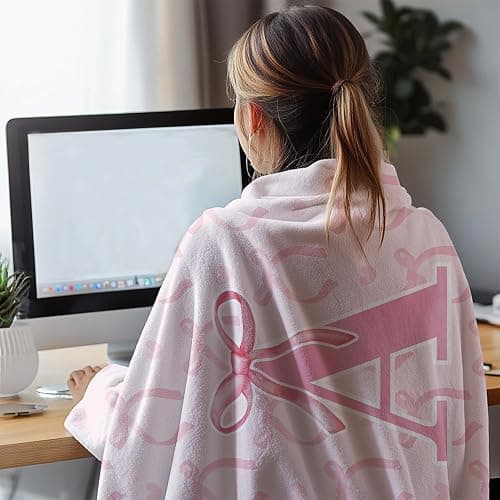 JKMBN Coquette Pink Bow Throw Blanket,Personalized Initial A Soft Fluffy Cozy Flannel Blanket,Monogrammed Gifts for Daughter Women Teen Girls,Customized Blanket for Bedding Bedroom Office,50x60 Inches thumbnail 5