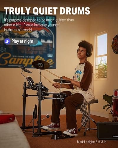 Donner DED-80 Electronic Drum Set with 4 Quiet Mesh Pads, 180+ Sounds, 2 Pedals, Throne, Headphones, Sticks, and Melodics Lessons thumbnail 3