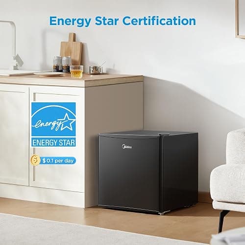 Midea WHS-65LB1 Mini Fridge, 1.6 Cu.ft Energy Star Certified Mini Refrigerator, Adjustable Thermostat, Reversible Door, Low Noise for Dorm, Office, Bedroom, Black thumbnail 5