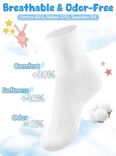 BliBliTaTa Boys Girls Kids Socks Crew Socks 5 Pack for 2-4,4-6,6-8,8-10,10-12,12-14 Years Old White Black Grey Blue Pink thumbnail 3