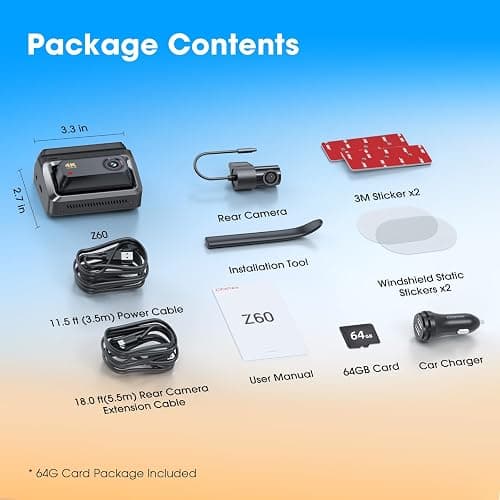 DDPAI 4K Dash Cam Front and Rear, Built-in 32G eMMC Dual Dash Car Camera,64GB Card Included Dashcam,Night Vision Dash Camera,5GHz WiFi, 7 Days Parking Mode,GPS,3" IPS, ADAS, WDR,Support 512GB,Z60 thumbnail 9