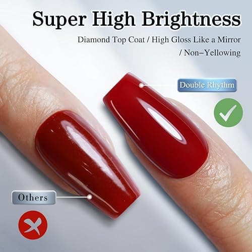 Double Rhythm 2 Pcs 15ML No Wipe Gel Top Coat and Base Coat Set Clear Glossy Gel Polish Kit (Base and Top Coat) thumbnail 3