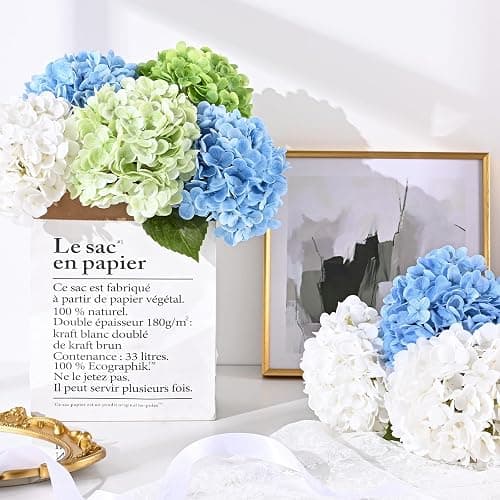 4 Pcs Blue Hydrangea Artificial Flowers, Latex Real Touch Hydrangea Flowers, 19.6'' Full Faux Hydrangea Flowers Fake Flowers for Home Decor Party Wedding Centerpiece Bouquet Floral Arrangements thumbnail 8