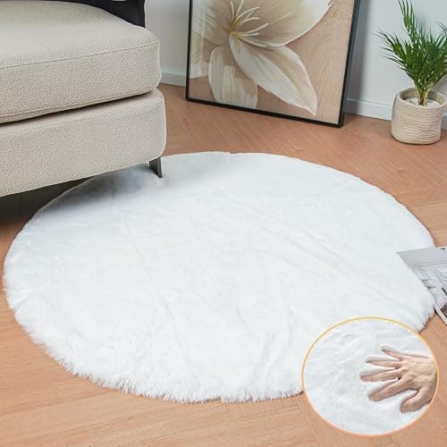 ORINOVA White Faux Rabbit Washable Fur Area Rugs Circle Rugs for Living Room Bedroom Teen Room Fluffy Area Rug 3ft Round Rug thumbnail 2
