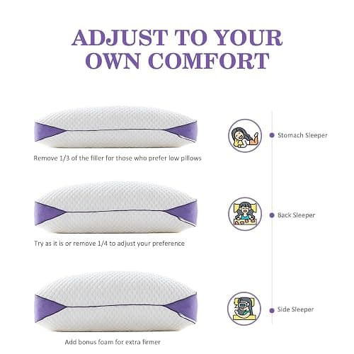 HOMELAB Cooling Adjustable Shredded Memory Foam Pillow, Queen 20x28, 1 Pack | Adjust the loft for side, back or stomach sleeping; the cooling removable cover adds comfort to the Queen 20x28 pillow. thumbnail 7