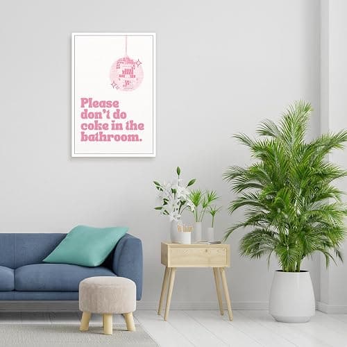 BNGFDV Retro Trendy Pink Please Dont Do Coke in The Bathroom Canvas Wall Art Abstract Vintage Funky Disco Ball Poster Decor Teen Girl Bathroom Rules Quotes Sayings Pictures Prints 12x16in Unframed thumbnail 5