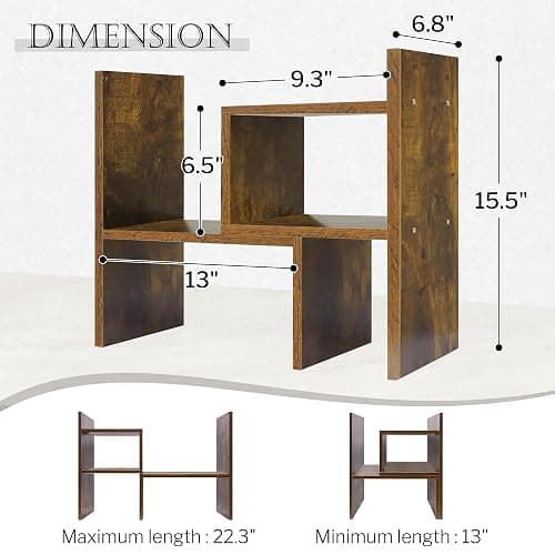 Jerry & Maggie - Desktop Organizer Office Storage Rack Adjustable Wood Display Shelf, Birthday Gifts Toy Home Decor Free Style Rotation Display True Natural Stand Shelf (Natural Wood Tone) thumbnail 2