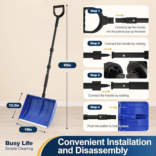 Yocada Snow Shovel for Driveway Home Garage Snow Removal 55 inch Long with D-Grip Handle Aluminum Strip Large Capacity Shovel for Garden Car Camping Outdoor thumbnail 3