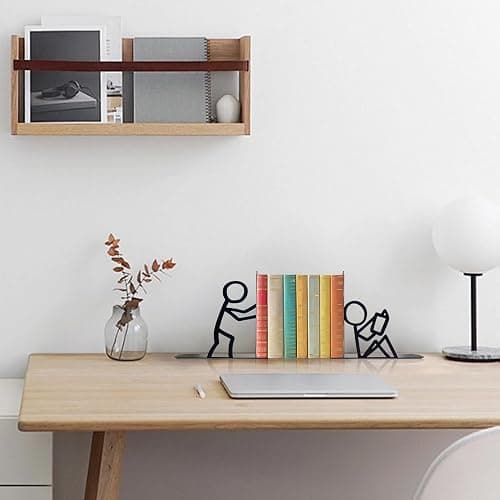 Bookends Decorative Metal Unique Office Desk Bookends Cute Book Ends Reading Decor Bookshelf Decor for Office School Library Bedroom, Book Lovers Gift thumbnail 2