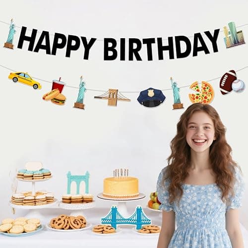 Cheerupp New York City Theme Party Decorations, Cityscape Happy Birthday Garland, American Landmarks Banner Party Sign for Birthday Party Decor Supplies thumbnail 2