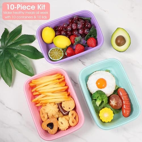 MAQUITA 10PCS Meal Prep Containers 1-Compartment, Wheat Straw Microwave Bento Lunch Box with Lids, Reusable & Stackable Food Storage Containers, Dishwasher Freezer Safe BPA Free thumbnail 5