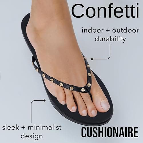 CUSHIONAIRE Confetti Women’s Studded Flip Flop Sandal – Slip-On Thong with Memory Foam & Stylish Rivet Strap thumbnail 2