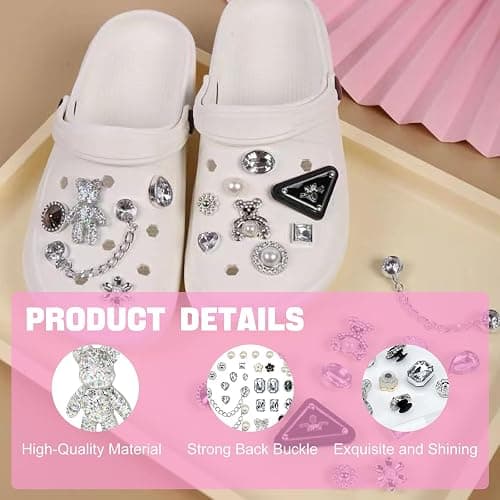 Shoe Charms - 29-Piece Crystal Sparkling Shoe Decorations, Easy to Install, DIY Fashionable Accessories for Shoes, Bracelets, Bags, for All Ages thumbnail 3