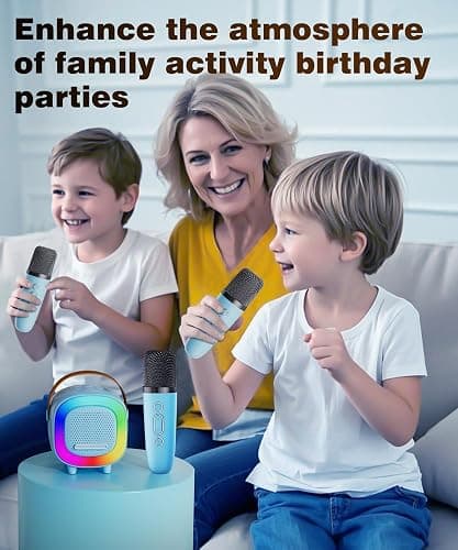 Mini Karaoke Machine Speaker for Kids Adults, Portable Bluetooth with 2 Wireless Microphones, Children's Day Birthday Gift Ideas for Toys for Teens Boys and Girls Aged 4, 5, 6, 7, 8, 9, 10, 11, 12+ thumbnail 6