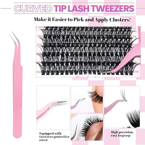 Qiveaory DIY Lash Extension Kit with 720pcs Lashes Clusters,1X/2X Magnification Compact Mirror with Light,Lash Bond and Seal,Eyelash Remover Tweezers Applicator Mascara Brush(10-18mm,30-60D Curl) thumbnail 7