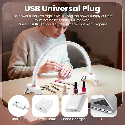 Yokilly Arc Half Moon Light: 16" Half Moon Light with Foldable Bracket for Desk Salon Table Use - No Flicker & Shadow-Free Desk Lamp with Stepless Brightness 3000-6500K for Manicurist Nail Tech thumbnail 2