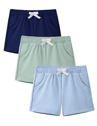 ZUEMET 3 Pack Baby Boys Shorts Toddler Unisex Pull On Jogger Shorts Girls Stretchy Cotton Pants with Pocket Size 18M-5T - Image 1