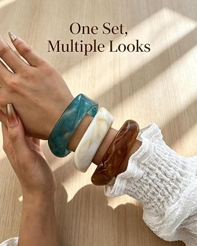 ÌF ME Acrylic Bangles Bracelets for Women, Irregular Acrylic Resin Chunky Bracelets Geometric Fashions Thick Statement bangle Set thumbnail 4