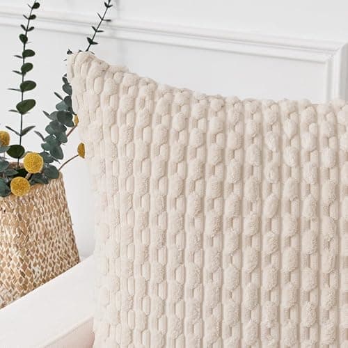 Kevin Textile 14x36 Inch Long Lumbar 1 Pack Boho Decorative Throw Pillow Cover Soft Striped Corduroy Rectangle Cushion Case Farmhouse Solid Color Accent for Living Room Couch Sofa Bed, Cream White thumbnail 3