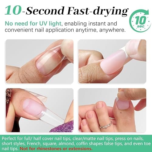 Nail Glue for Press Ons 10g & 5ml 2 in 1 Remover Pen Set, Quick Drying Semi Solid Glue on Nails No Lamp Needed Long Lasting 28+ Days, Gentle Removal Fake Acrylic Nail Tips Not for Gel Polish Base Coat thumbnail 3