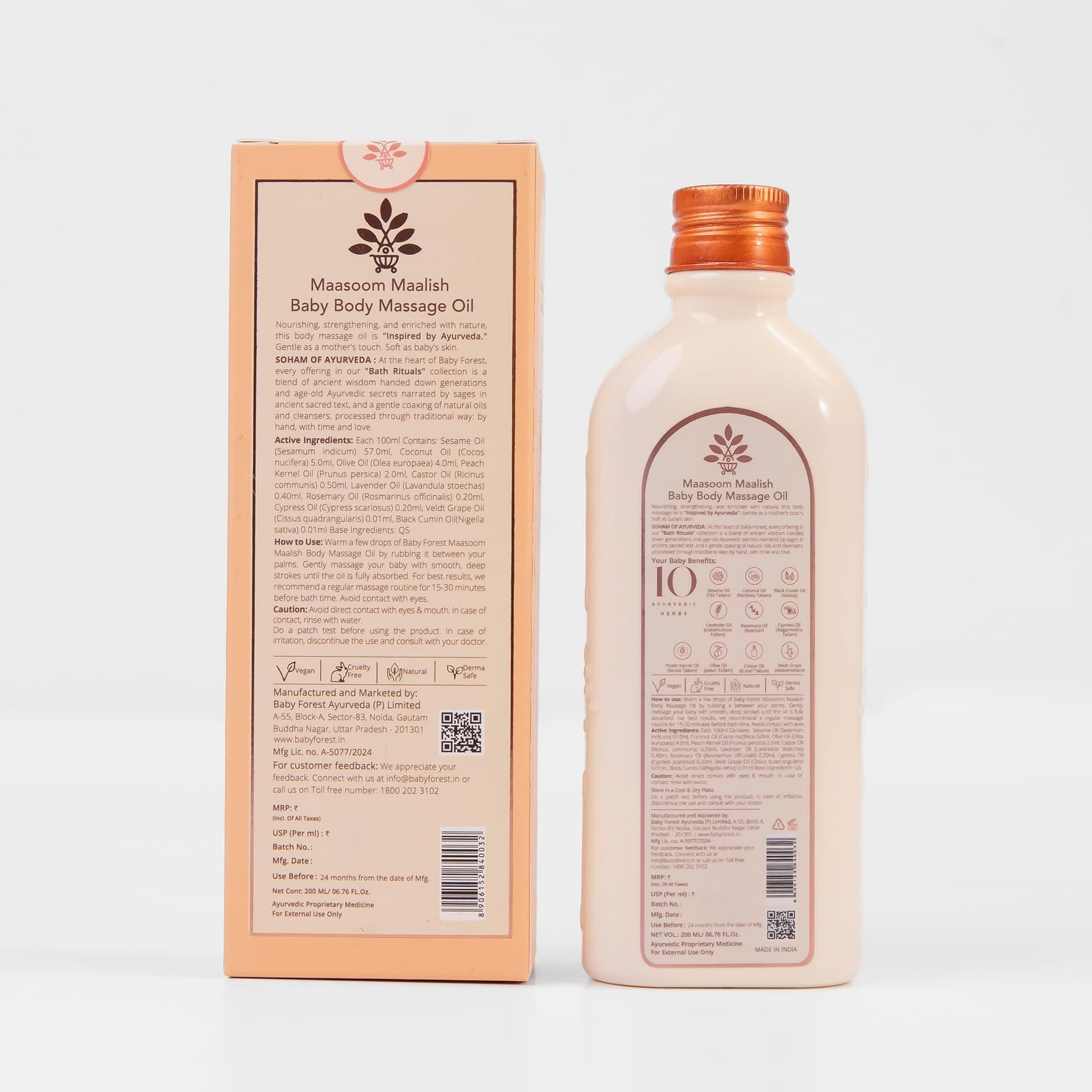 Baby Forest Maasoom Maalish Baby Body Massage Oil | Ayurvedic Baby Massage Oil for Kids | Derma Safe | Cruelty-Free | Vegan | 200 ML thumbnail 2