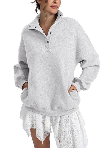 EasyGala Womens Fleece Sweatshirts Oversized Henley Neck Long Sleeve Button Pullover Tops Trendy Outfits Clothes 2026 thumbnail 4