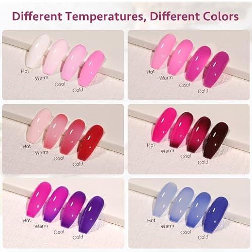 GAOY Color Changing Gel Nail Polish Set, 6 Temperature Mood Changing Colors Red Pink Purple, Soak Off UV Light Cure Gel Polish for Salon and Nail Art DIY at Home thumbnail 3