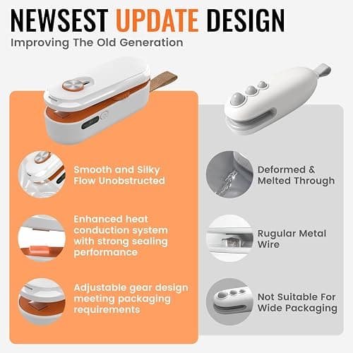 2-in-1 Mini Bag Sealer with Knife, Rechargeable Heat Sealer, 3 Modes for Light/Medium/Heavy Bags, Portable Snack Sealer thumbnail 2