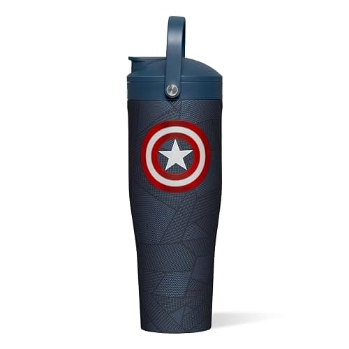 Corkcicle Protein Shaker - Built-In Agitator & Fruit Strainer Lid - 30oz - Captain America - Image 1