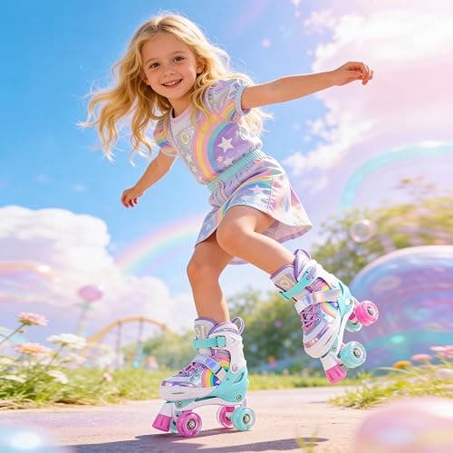 SULIFEEL Rainbow Unicorn 4 Size Adjustable Roller Skates for Girls Boys for Kids Ages 3-5 5-8 6-12 Children Skates Indoor Outdoor thumbnail 4