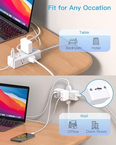10 Ft Power Strip Surge Protector - One Beat 10ft Extension Cord with 6 Widely Outlets 3 USB Ports (1 USB C), Wall Mount Outlet Extender, Flat Plug Power Strip for Travel Home Office College Dorm Room thumbnail 6