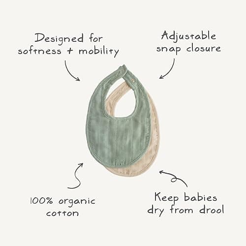 mushie Muslin Baby Bib | Soft Cotton for Infant Drips, Drools & Feedings | Adjustable Fit | 2 Pack - Roman Green/Fog thumbnail 8