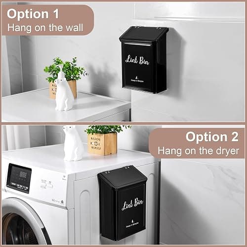 SUBEKYU Metal Magnetic Lint Bin for Laundry Room, Wall Mounted Lint Box Holder Trash Can with Lid for Dryer, Black thumbnail 4