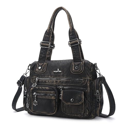 Angel Kiss Large Purses for Women Multi Pocket Hobo Handbag Ladies Tote Satchel Bag Soft Leather Shoulder Bag - Bronze thumbnail 8