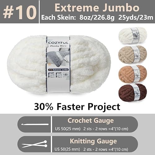 Cozyful Chunky Yarn for Hand Knitting - #10 Chunky Chenille Yarn, Jumbo Big Thick Chunky Yarns for Crocheting, Super Bulky Chunky Knit Blanket Yarns, 8 Skein (25yd, 8oz/Skein), Cream & Multi Coffee thumbnail 3