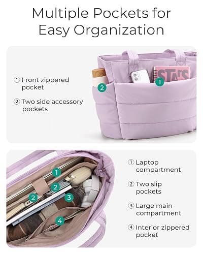 BAGSMART Tote Bag for Women, Lightweight Puffy Tote Bag with Compartments Shoulder Bag Handbag for Travel, Work, Gym thumbnail 4