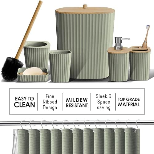 Clara Clark Bathroom Accessories Set - Bathroom Set, Bathroom Sets with Shower Curtain and Rugs, Shower Curtain Set with Trah Can - Ombre Sage Green - 22PC thumbnail 4