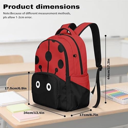 Puxucrazy Ladybug Backpack for Girls Kids Bookbag for School 17 Inch Large Capacity School Bag with Adjustable Strap for Preschool Kindergarten Daypack Age 6-8 thumbnail 3