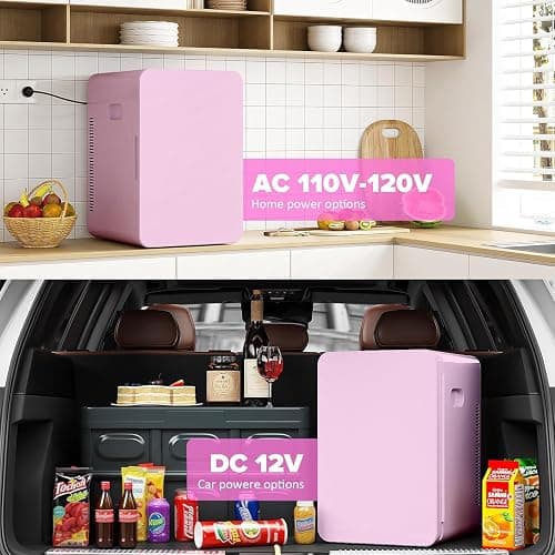 Mini Fridge 22Liter/ 30 Cans, AC+12V DC Cooler & Warmer Portable Mini Fridge for Bedrooms with Adjustable Shelves, Small Fridges for Car, Home Office, Travel, Cosmetics, Drinks (Pink) thumbnail 7