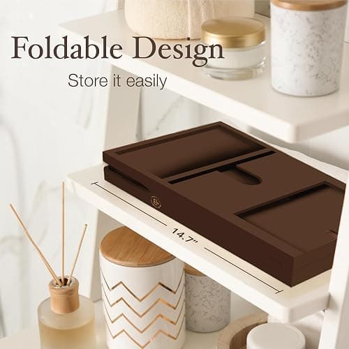 Foldable Bathtub Tray - Expandable Bamboo Bath Caddy with Wine, Book & Tablet Holder - Luxurious Bath Accessories, Perfect Spa Experience - Unique Gifts for Mom, Women, Couples, Housewarming (Brown) thumbnail 3