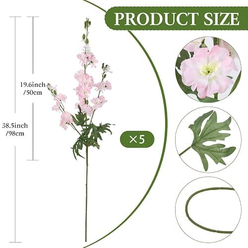 Fqueelvys Light Pink Delphinium Artificial Flowers 5 PCS, 38.5" Tall Flowers for Floor Vase Pink Silk Flowers Realistic Artificial Snapdragon for Wedding Home Party Centerpiece for Table thumbnail 3