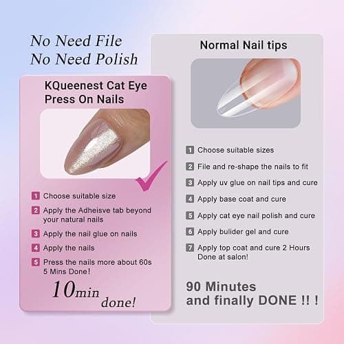 KQueenest Glitter Cat Eye Press on Nails Medium Short Almond, 30 Pcs Thick Cute Acrylic Nails Press on, Gel Fake Nails Short with UV Coating, Reusable Glue on Nails for Women Daily Wear, Nude Sparkle thumbnail 4