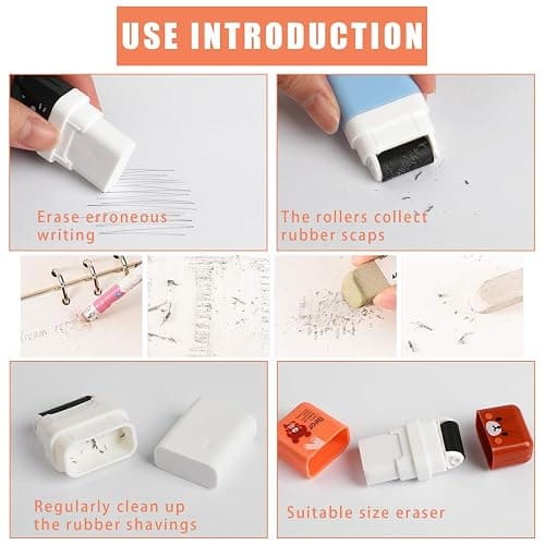 CCINEE 12 Pcs Pencil Erasers,Cute Erasers with Cover and Clean Up Shaving Roller for School Gift Supplies Classroom Prizes thumbnail 4