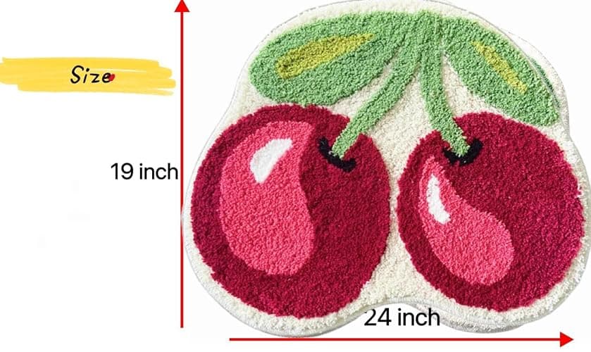 Lupidyyxun Cherry Bath Mat for Bathroom, Non Slip Cute Bath Mats Fruit Shaped Absorbent Bath Rugs Bathroom Tub Plush Shower Rugs Washable Carpet for Kid's Room (Cheery) thumbnail 2