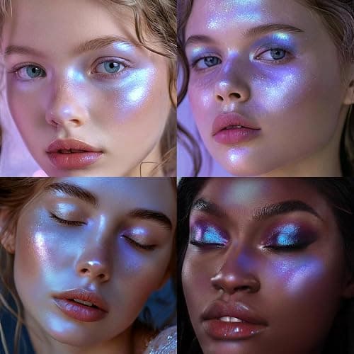 HOSAILY Holographic Duochrome Purple Blue Eyeshadow&Highlighter Palette, Color Shift Glitter Iridescent Cream Highlighter, Smooth Long Lasting Sparkling Eyeshadow Mermaid Facial Illuminator Makeup#04 thumbnail 6